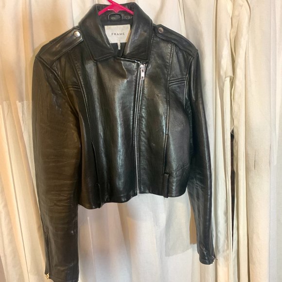 FRAME Crop Moto Leather Jacket L - Picture 4 of 11